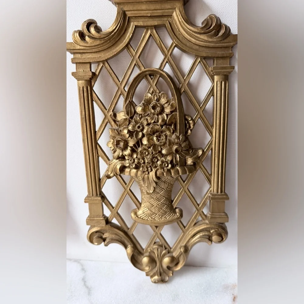 Elegant Gold Wall Decor Set vintage 1971 gold lattice wall plaques